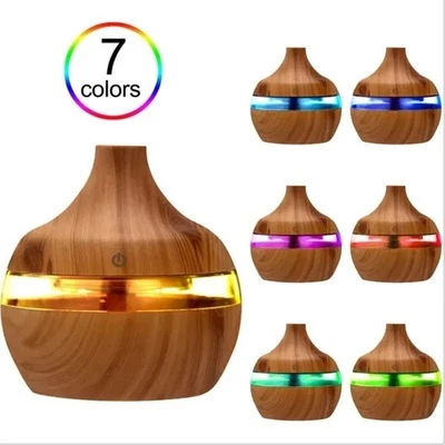 Essential Oil Diffuser with Colored LED Lights - Home Wood Grain Humidifier - Image 1 of 4