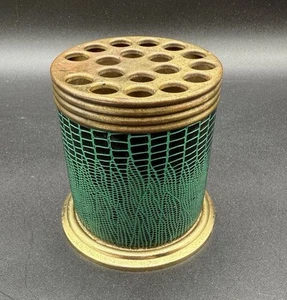 Bleistift Stifthalter Vintage grün Lederimitat umwickelt Metallbesatz Patina hält 18 - Bild 1 von 8