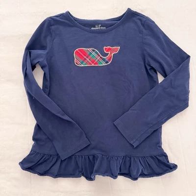 Túnica de manga larga Vineyard Vines para niñas talla MEDIANA azul marino a cuadros tartán de ballena Foto 1 de 4