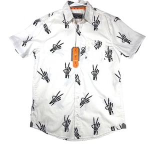 Free Planet Men's L White Skeleton Hand Halloween  Button Up Shirt NWT Cotton - Picture 1 of 11