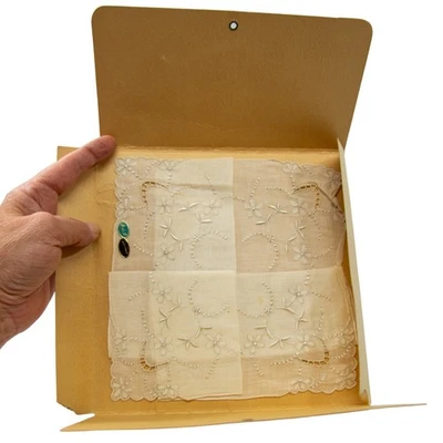 复古 MADEIRA 纯白色亚麻手工刺绣女式手帕  — 第 1/3 张图片