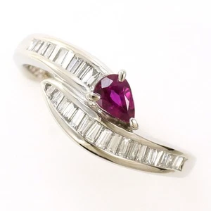 Platinum 900 ring 14.5 size Ruby 0.340 Diamond About4.8g Free shipping Used - Picture 1 of 7