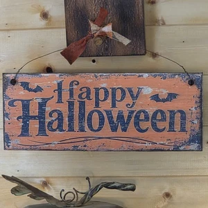 Nostalgic Rustic HALLOWEEN SIGN  Farmhouse Decor 13 X 5 Happy Halloween  - Picture 1 of 8