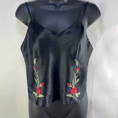 Vtg Cropped Embroidered Black Camisole Women's M - Image 1 of 4
