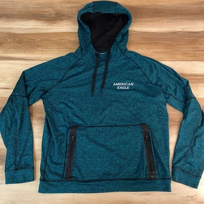 Sudadera pulóver con capucha American Eagle Flex para hombre sudadera mediana verde azulado Foto 1 de 4