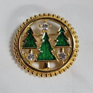 Broche prendedor chapado en oro esmalte diamantes de imitación árbol de Navidad Monet vintage 1,5" - Imagen 1 de 7
