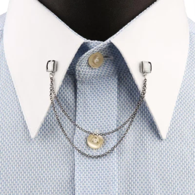 Принцесса черный оникс в 935 Argentium серебро двойной позже цепочка мужской воротник зажим - Изображение 1 из 4