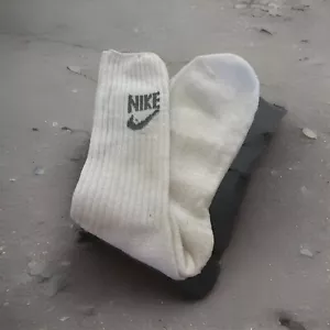 Vintage Mens Nike Crew Socks Cotton Blend 80's 90's USA 9-11 Gray Swoosh - Picture 1 of 3