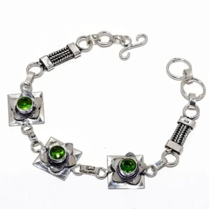 Peridot Gemstone 925 Sterling Silver Bracelet 7-8" S659 - Picture 1 of 5