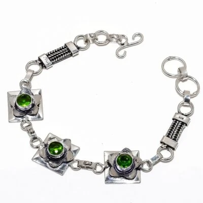 Peridot Gemstone 925 Sterling Silver Bracelet 7-8" S659 - Image 1 of 4
