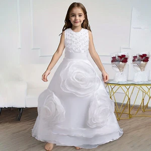 Children Flower Girls Kids Beaded Princess Dress Bridesmaid Wedding Party Gown - Picture 1 of 42