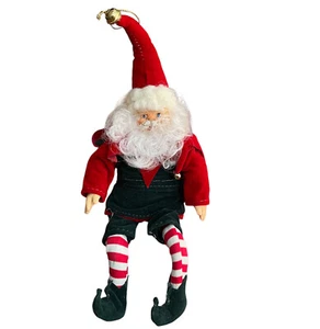 Vintage Babbo Natale Natale bambola stravagante ornamento fatto a mano gambe pieghevoli 10" - Foto 1 di 11