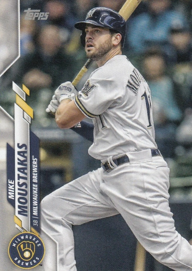 MIKE MOUSTAKAS TOPPS MINI ON DEMAND BASE MILWAUKEE BREWERS REDS #189 2020 20 - Image 1 of 1