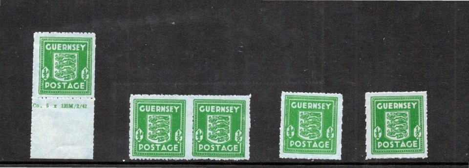 GB SG4  GUERNSEY WAR TIME 1941 ISSUE BLUE BANKNOTE PAPER 1/2d MNH 5 STAMPS - Image 1 of 1