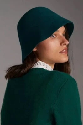 女士 ANTHROPOLOGIE WOOL FELT BUCKET 帽子 绿色 均码 全新带标签 — 第 1/4 张图片