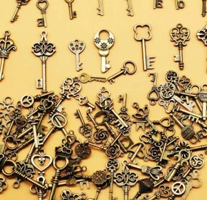 125 PCS Vintage Skeleton Key Set Charms Antique Bronze for Pendant DIY Jewelry - Picture 1 of 5