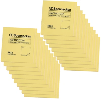 20 x Haftnotizen Notizzettel Klebezettel Notes Soennecken 75x75mm 100 Blatt gelb - Bild 1 von 2