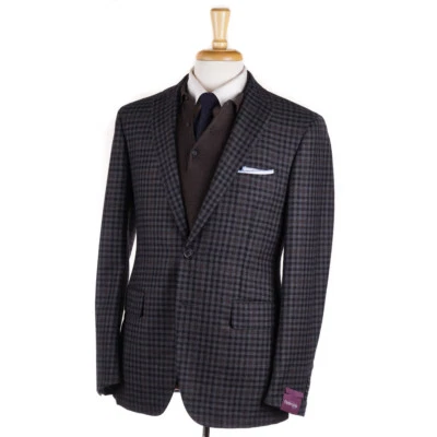 NWT $3295 SARTORIA PARTENOPEA Gray-Brown Check Wool Sport Coat Slim 42 R - Image 1 of 4