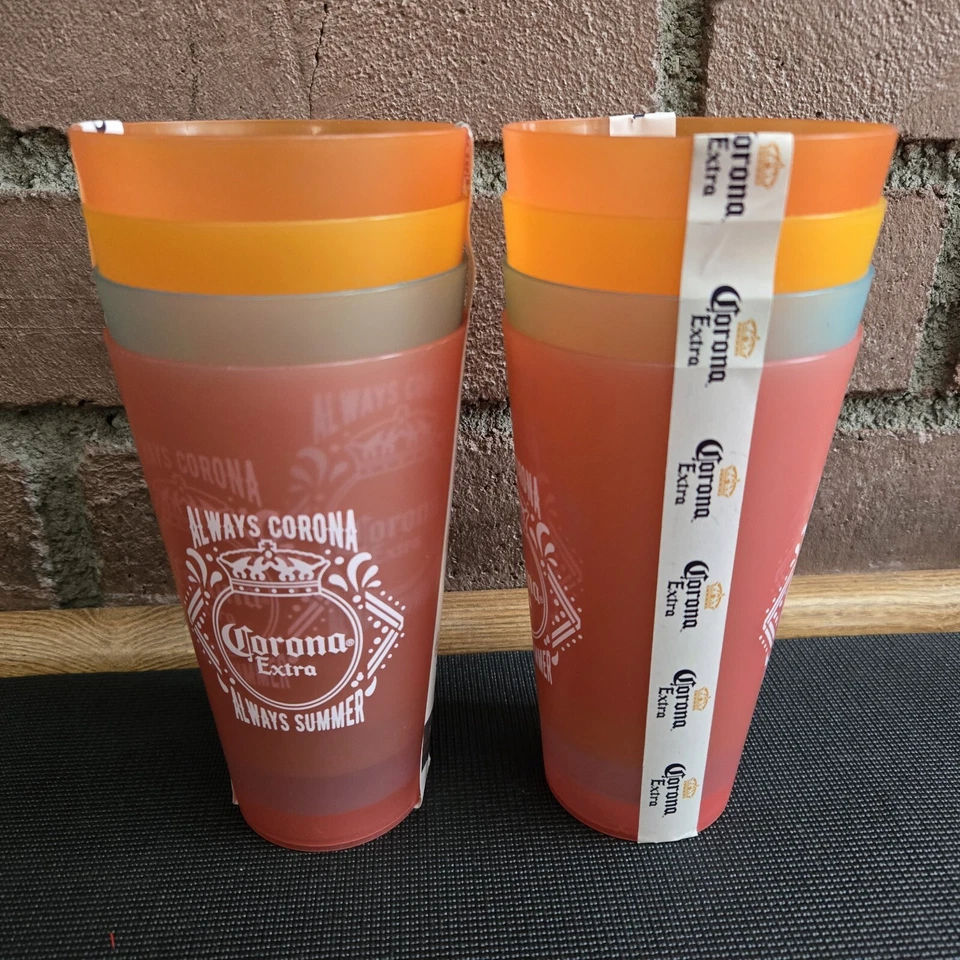 Corona Extra (2) 4-Pack 20oz Plastic Cup Set Always Summer Man Cave Beer BBQ Bar