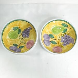 Caleca Soup Bowl set of 2 Frutta hand painted yellow purple  7” Diameter Italy