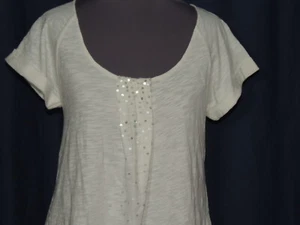 Generra Eggshell Cotton Knit Top w Tiny Dull Silver Sequins SM NWT $125 - Picture 1 of 4