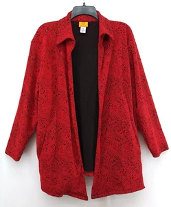 Ruby Rd Jacket Womens Size XL Red Paisley Collared Long Sleeve Open Front Pocket - Picture 1 of 9