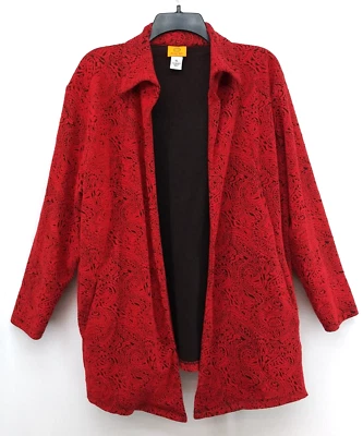 Ruby Rd Jacket Womens Size XL Red Paisley Collared Long Sleeve Open Front Pocket - Image 1 of 4