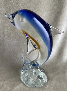 Murano Stil Glas zweifarbig blau Kunst Glas Delfin Figur Briefbeschwerer 7" - Bild 1 von 5
