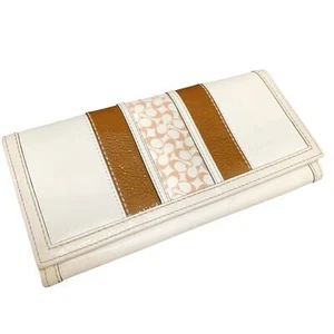 COACH raro portafoglio pochette lungo vintage HAMPTONS STRIPE pelle bianca - Foto 1 di 13