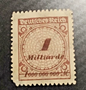 UNUSED 1923 Deutsches Reich Numeral 1 italic black/brown Milliard 1,000,000,000m - Picture 1 of 2