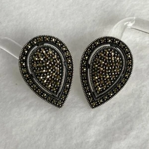 VTG Sterling Silver Judith Jack Marcasite Teardrop Earrings Post Pierced Cutout - Picture 1 of 12