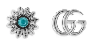 Orecchini Gucci Autentici Argento Sterling 925 Stampato Topazio Blu GG Post Traforati - Foto 1 di 8