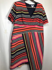 Cato Womens Black Orange Striped Short Sleeve Dress V-Neck Size 22w - Picture 1 of 8
