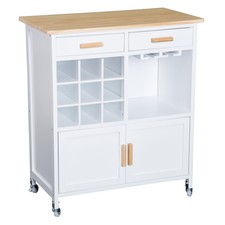 HOMCOM  Chariot desserte de cuisine multi-rangements sur roulettes bois massif