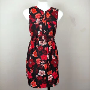Tokito Mini Dress Size 8 Womens Floral Chiffon Lined Black Red Elastic Waist - Picture 1 of 10