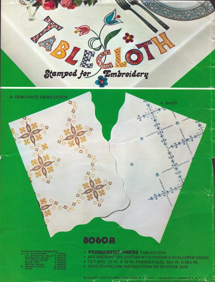 Vogart Tablecloth Stamped for Embroidery Daisy Pattern Approx. 50 x 68" 8060A - Image 1 of 4