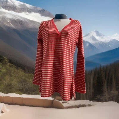 Columbia Omni Wick Mujer’s S/P Elastizado Mangas Largas Rayas Pullover Camisa Roja Foto 1 de 4