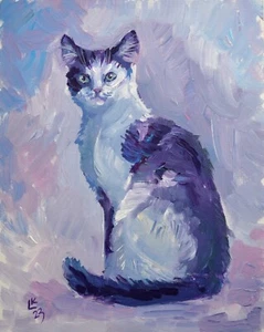 Original Cat Portrait Wall Art Signed Animal Painting for Pet Lovers’ Walls - Picture 1 of 7