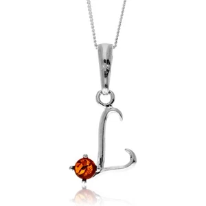 925 Sterling Silver & Genuine Baltic Amber Initials Alphabet Letters Pendant - Picture 1 of 162
