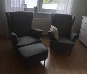 IKEA Strandmon Ohrensessel mit Hocker in Grau - Bild 1 von 4