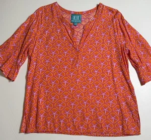 Escapada Women’s Size Med Orange Starfish Rayon Flare Bell Sleeve Blouse - Picture 1 of 10