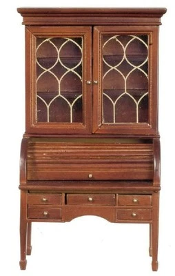 Dolls House Walnut Colonial Bureau Desk & Bookcase 1:12 Study Office Furniture - Image 1 of 4