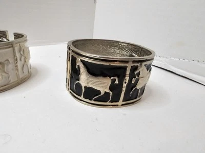 Vintage Equestrian Cuff Bangle Gold Plated Metal Alloy With Enamel Not Signed - Image 1 of 4