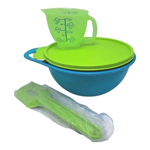 Tupperware Niños Juguete Mini Juego de Horneado Thatsa Cuenco Taza Medidora Espátula Verde Azul - Imagen 1 de 9