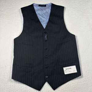 New Tommy Hilfiger Vest Men’s Medium Hayes Black Pinstripe Wool NWT - Picture 1 of 9