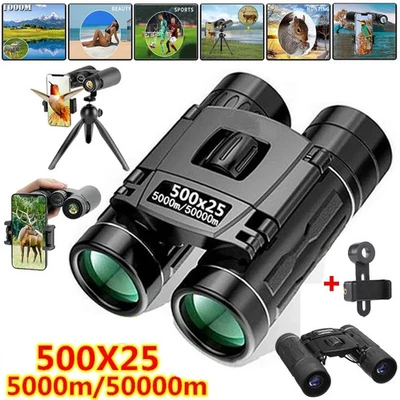 500x25 HD Binocular BAK4 FMC Lens Portable Folding Telescope for Hunting Camping - Image 1 of 4