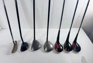 Lot of 7 Left Handed Clubs - Acushnet Bulls Eye Orlimar, 9 Wood, Hogan And More! - Picture 1 of 18