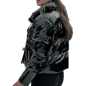 NOIZE Coco Cropped Length Puffer Jacket Black Shiny Zip Up Women’s Small NEW - Bild 1 von 13
