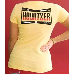 Howitzer Push Pull Freedom T Shirt Women Large Yellow V Neck Short Sleeve A113 - Picture 1 of 8