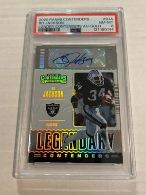 2020 PANINI CONTENDERS BO JACKSON 5/10 LEGENDARY CONTENDERS GOLD AUTO PSA 8 TN3 - Image 1 of 2